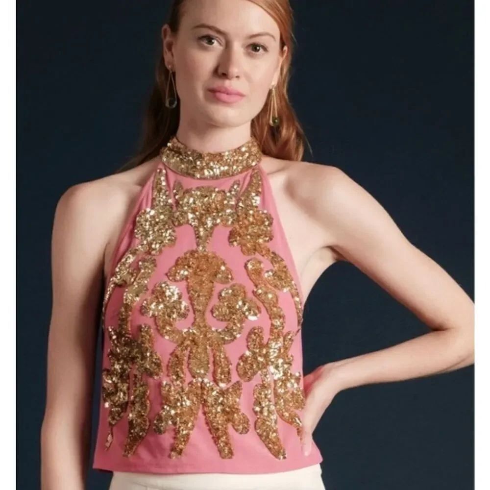 Frances Valentine Goddess Top in Pink & Gold NWT Size X-Small
